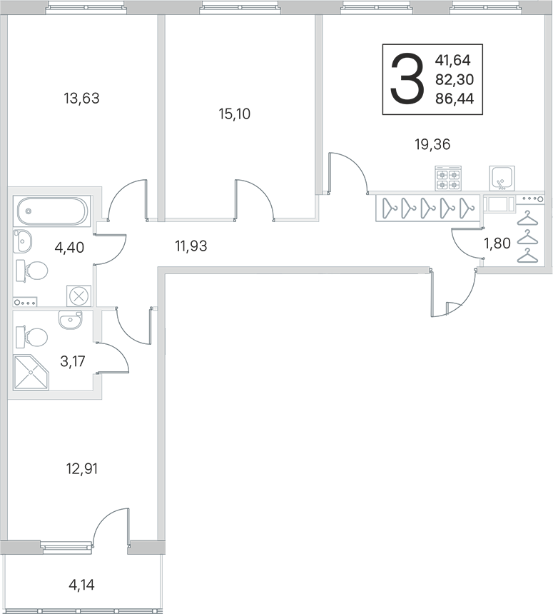 3-комнатная квартира 82.3 м², 2/4 эт., ЖК «Любоград в Стрельне»